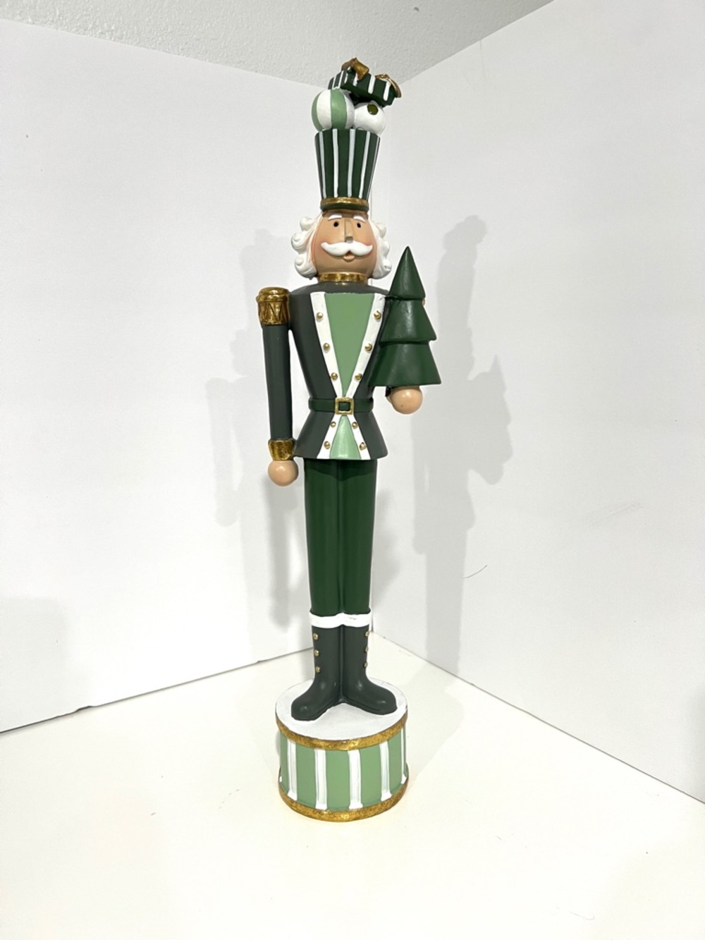 Balsam & Fire Green and Gold  Holiday Nutcracker Present Hat Figurine 17.5" Tall